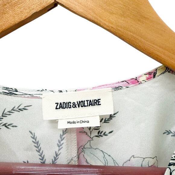Zadig & Voltaire Ruffle Silk Mini Dress Roses Print Women’s Size XS‎ - Picture 5 of 9